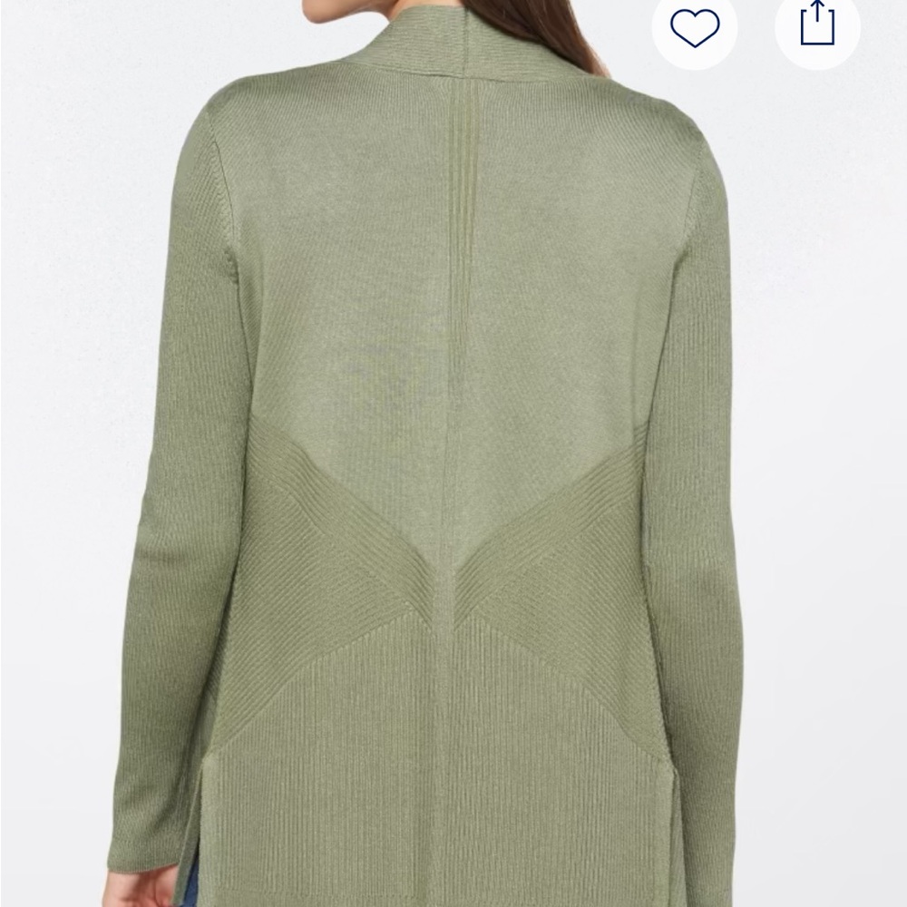 Green Open-Front Cardigan Sweater Lightweight Knit - Picture 2 of 10